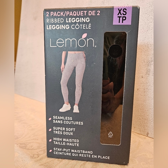 New in Box Lemon Women's Ribbed Leggings, 2-pack, Black, Size XS, High Waist - Picture 1 of 3
